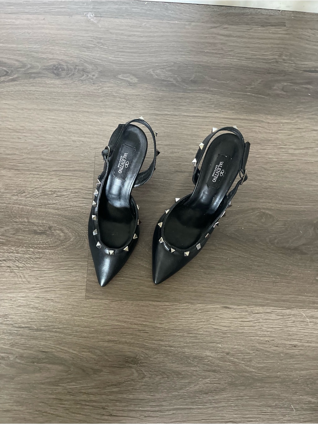 Valentino Black Studded Slingback Kitten Heels